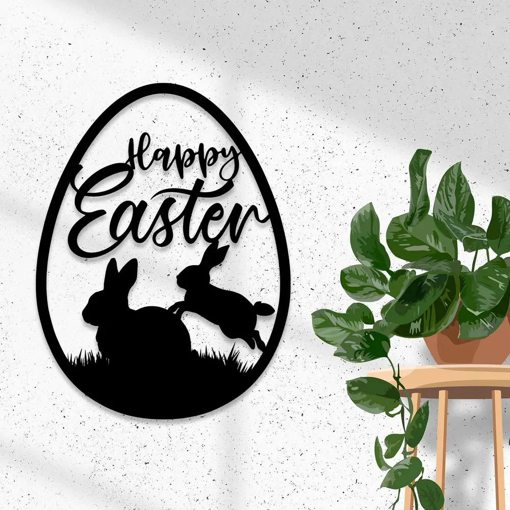 Joyeux Lapin de Pùques Silhouette Plaque en Métal Décoratif Mural - Image 4