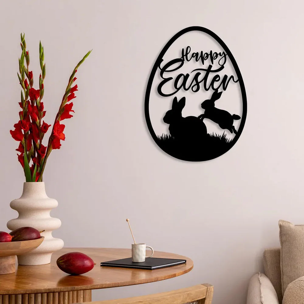 Joyeux Lapin de Pùques Silhouette Plaque en Métal Décoratif Mural - Image 5