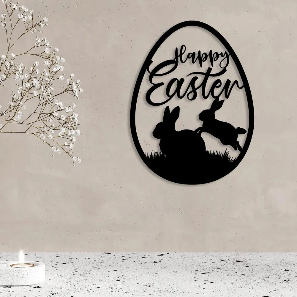 Joyeux Lapin de Pùques Silhouette Plaque en Métal Décoratif Mural - Image 9