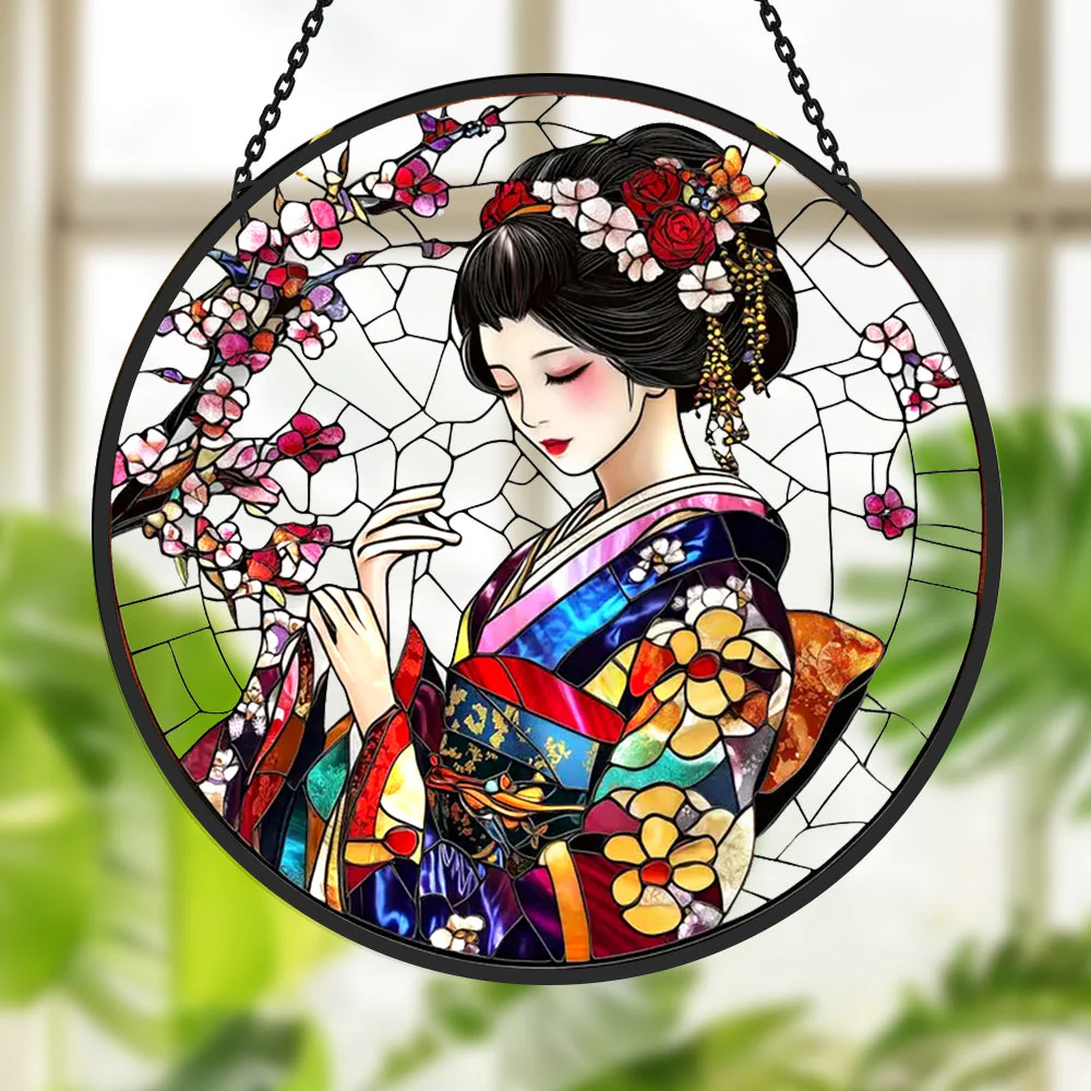 Kimono Japonais Attrape-Soleil Décoratif en Vitrail à Suspendre