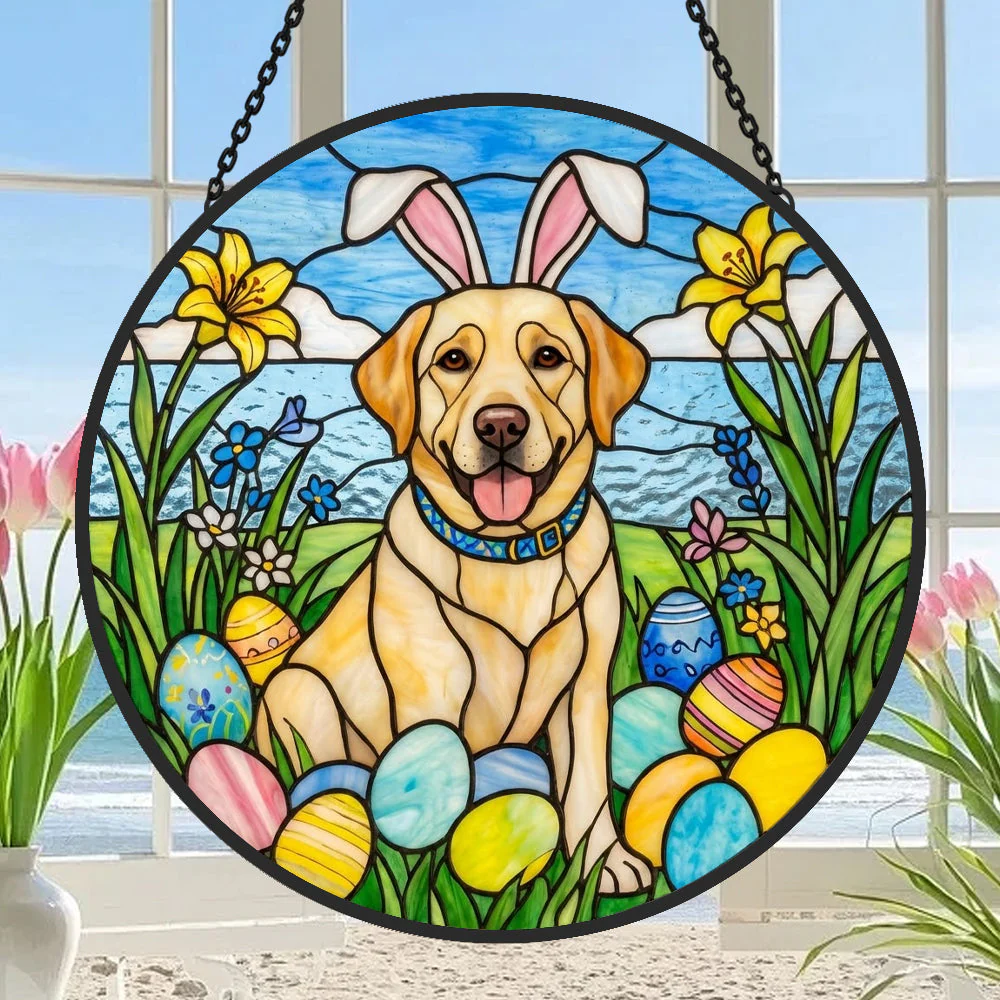 Labrador Retriever Attrape-Soleil en Vitrail - Décoration Suspendue pour Fenêtre