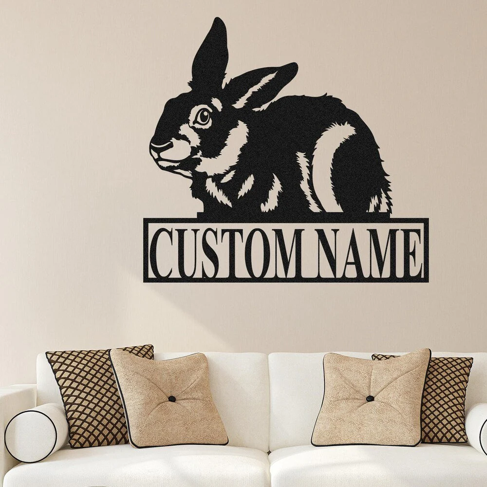 Lapin de Pùques Nom Personnalisé Plaque en Métal Décoratif Mural