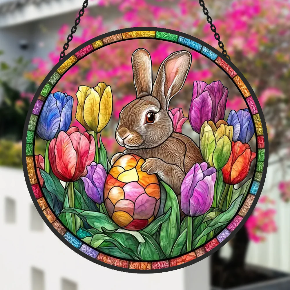 Lapin de Pùques Attrape-Soleil Décoratif en Vitrail à Suspendre - Image 2