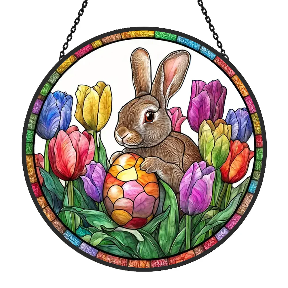 Lapin de Pùques Attrape-Soleil Décoratif en Vitrail à Suspendre - Image 3