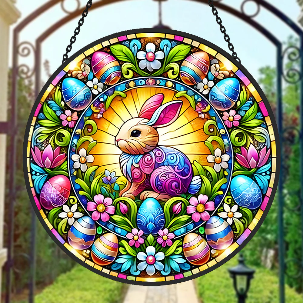 Lapin de Pâques Attrape-Soleil Décoratif en Vitrail à Suspendre - Image 2