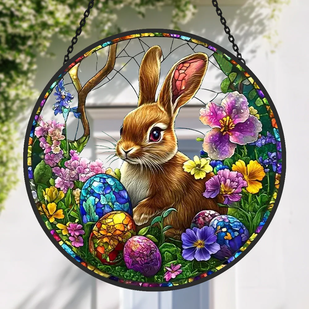 Lapin de Pùques Attrape-Soleil Décoratif en Vitrail à Suspendre - Image 2