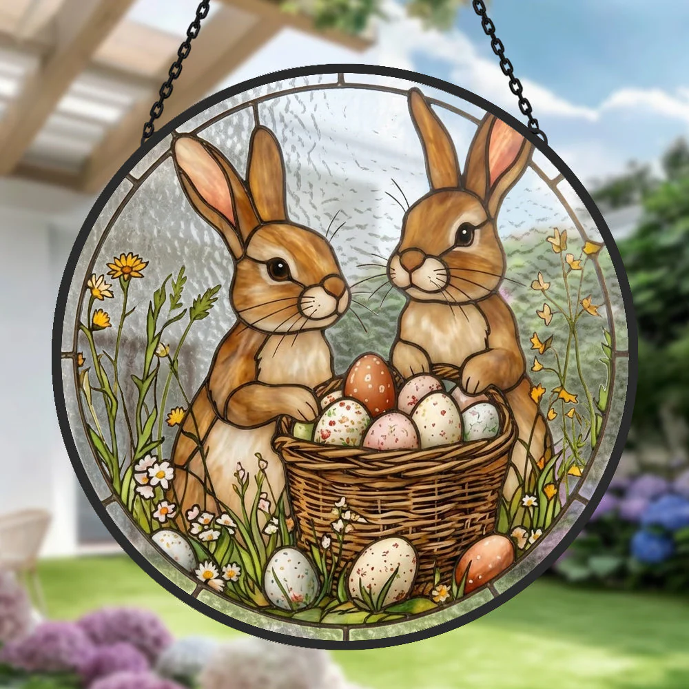 Lapin de PĂąques Attrape-Soleil en Vitrail - DĂ©coration Suspendue pour FenĂȘtre - Image 2