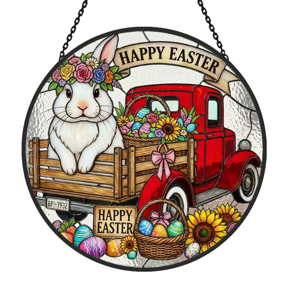 Lapin de Pâques Attrape-Soleil en Vitrail - Décoration Suspendue pour Fenêtre - Image 3