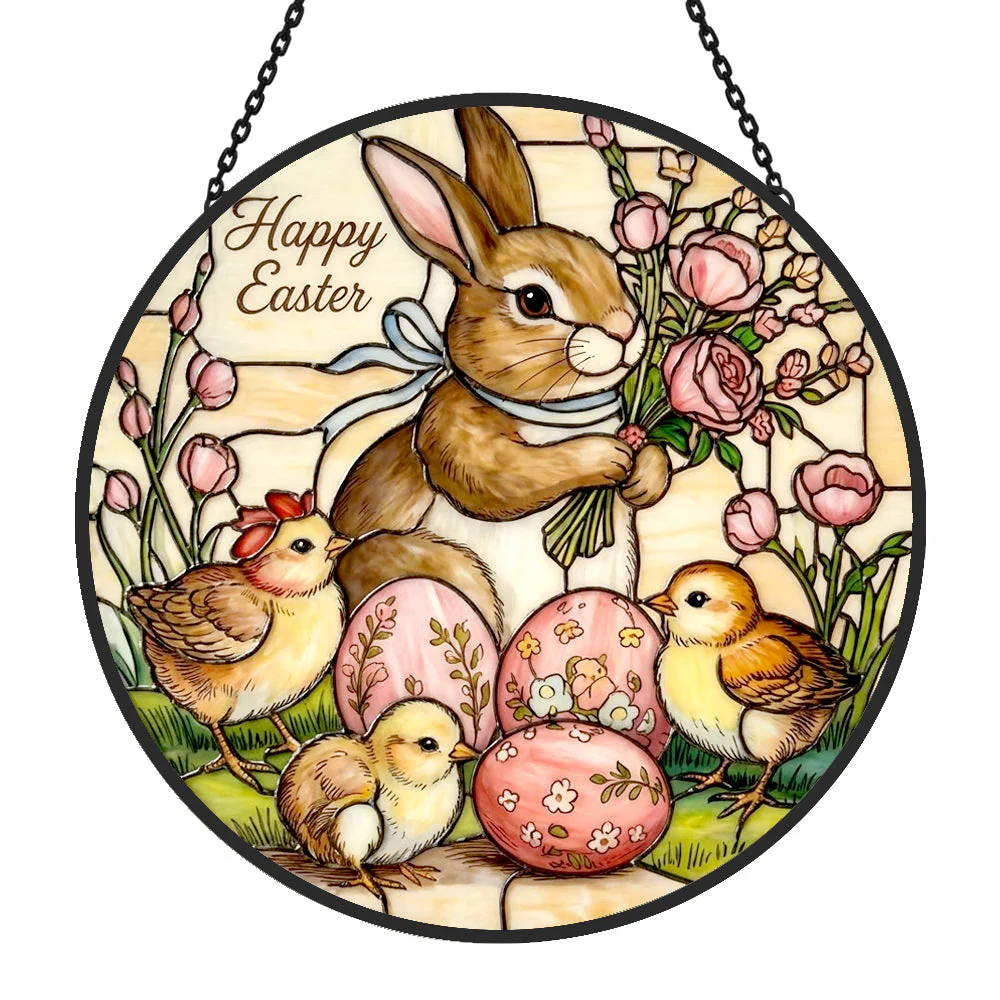 Lapin de Pâques et Poussin Attrape-Soleil en Vitrail - Décoration Suspendue pour Fenêtre - Image 3