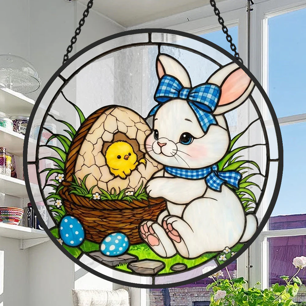 Lapin de Pâques et Poussin Attrape-Soleil en Vitrail - Décoration Suspendue pour Fenêtre - Image 2