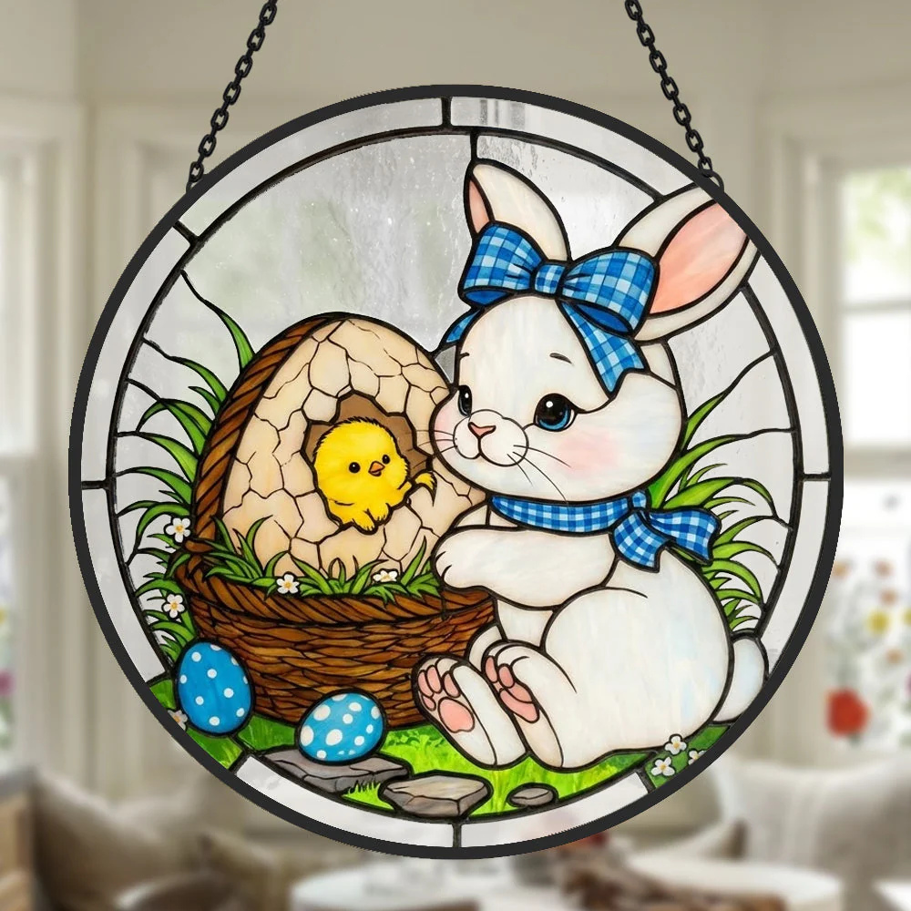 Lapin de Pâques et Poussin Attrape-Soleil en Vitrail - Décoration Suspendue pour Fenêtre - Image 3