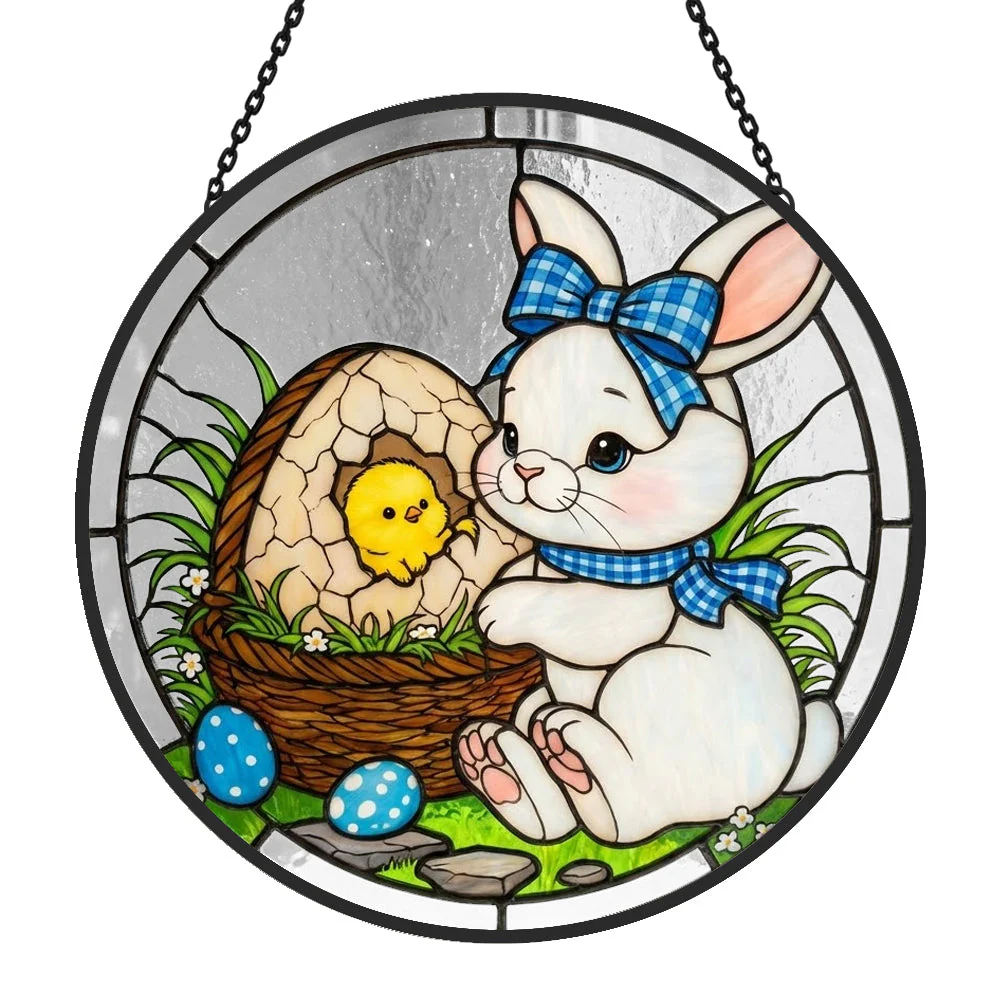 Lapin de Pâques et Poussin Attrape-Soleil en Vitrail - Décoration Suspendue pour Fenêtre - Image 4