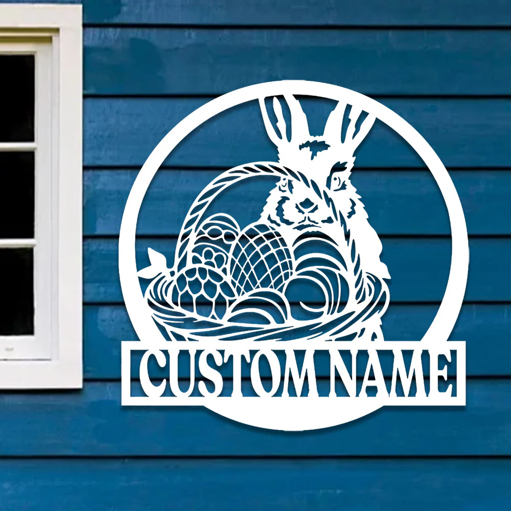 Lapin de Pâques Personnalisé avec Prénom Plaque en Métal Décoratif Mural - Image 4