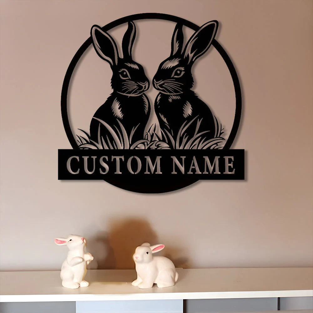 Lapin de Pâques Personnalisé avec Prénom Plaque en Métal Décoratif Mural - Image 10