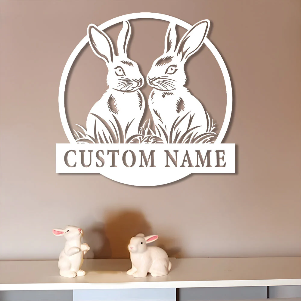 Lapin de Pâques Personnalisé avec Prénom Plaque en Métal Décoratif Mural - Image 5