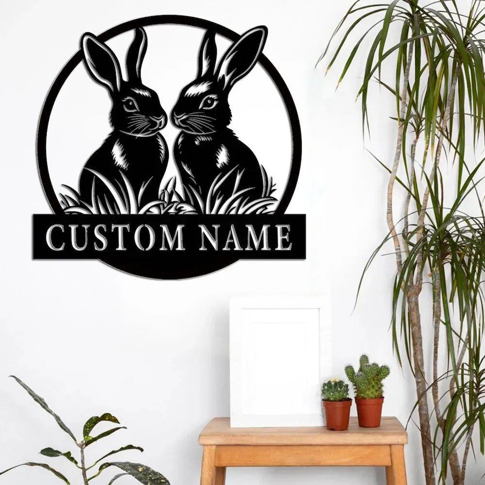 Lapin de Pâques Personnalisé avec Prénom Plaque en Métal Décoratif Mural - Image 6