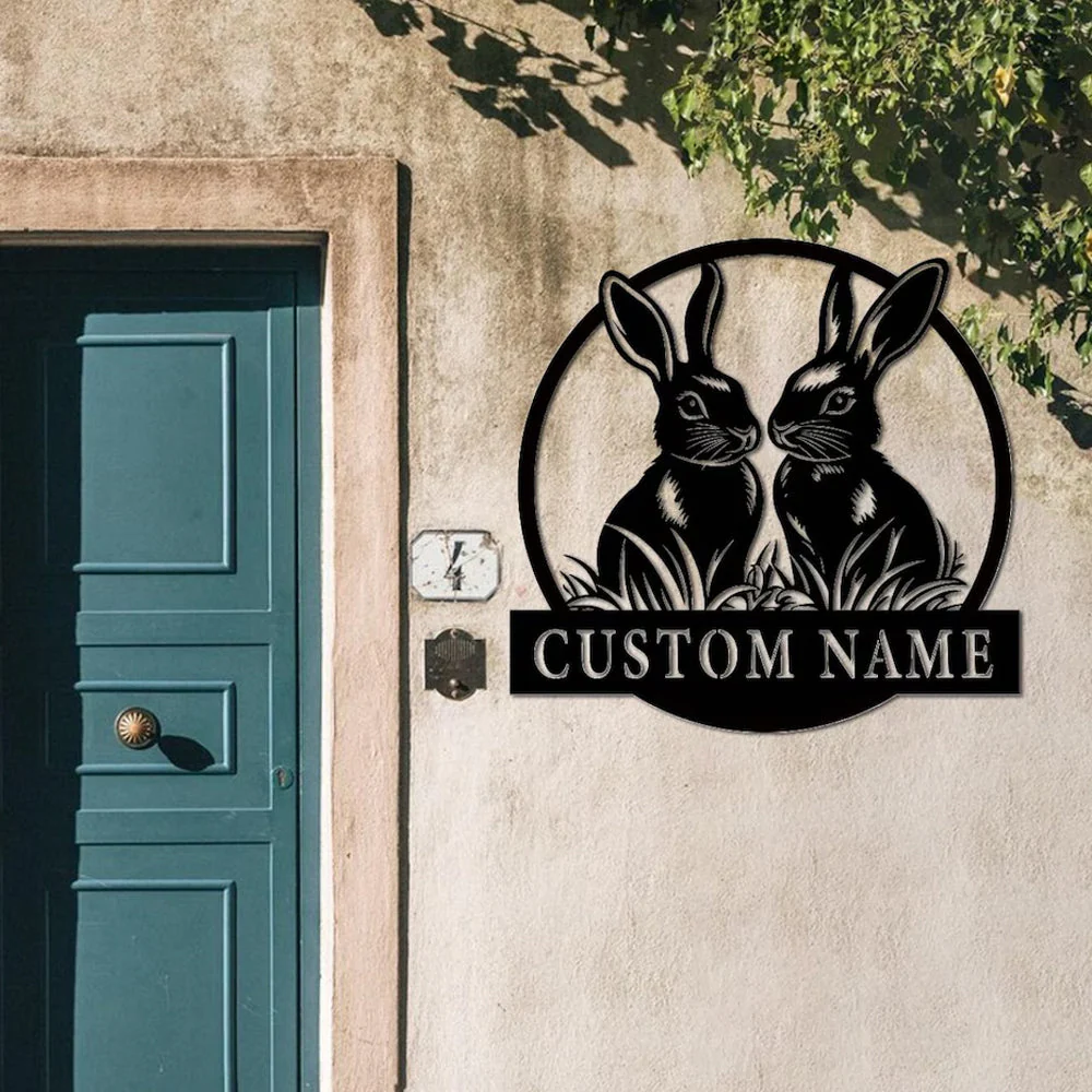 Lapin de Pâques Personnalisé avec Prénom Plaque en Métal Décoratif Mural - Image 8