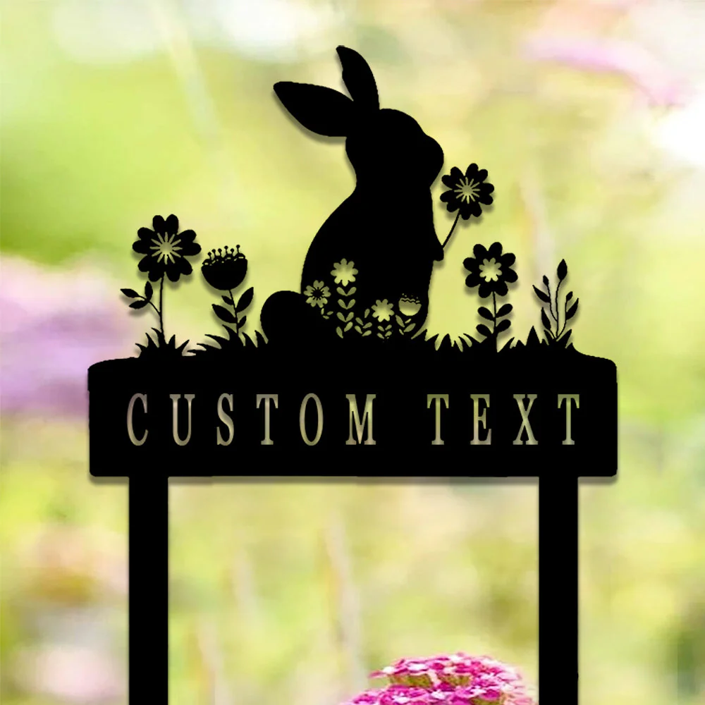 Lapin Floral de Pâques Personnalisé Plaque Métal Décoration Extérieure de Jardin