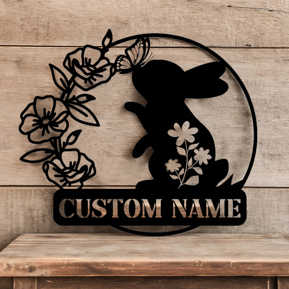 Lapin Papillon de Pâques Joyeux Personnalisé Plaque en Métal Décoratif Mural
