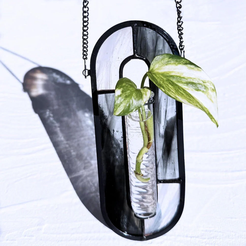 LavĂ© Ă lâEncre Gris Vase de Bouturage Suspendu en Vitrail â Support pour Plante Attrape-Soleil ColorĂ©