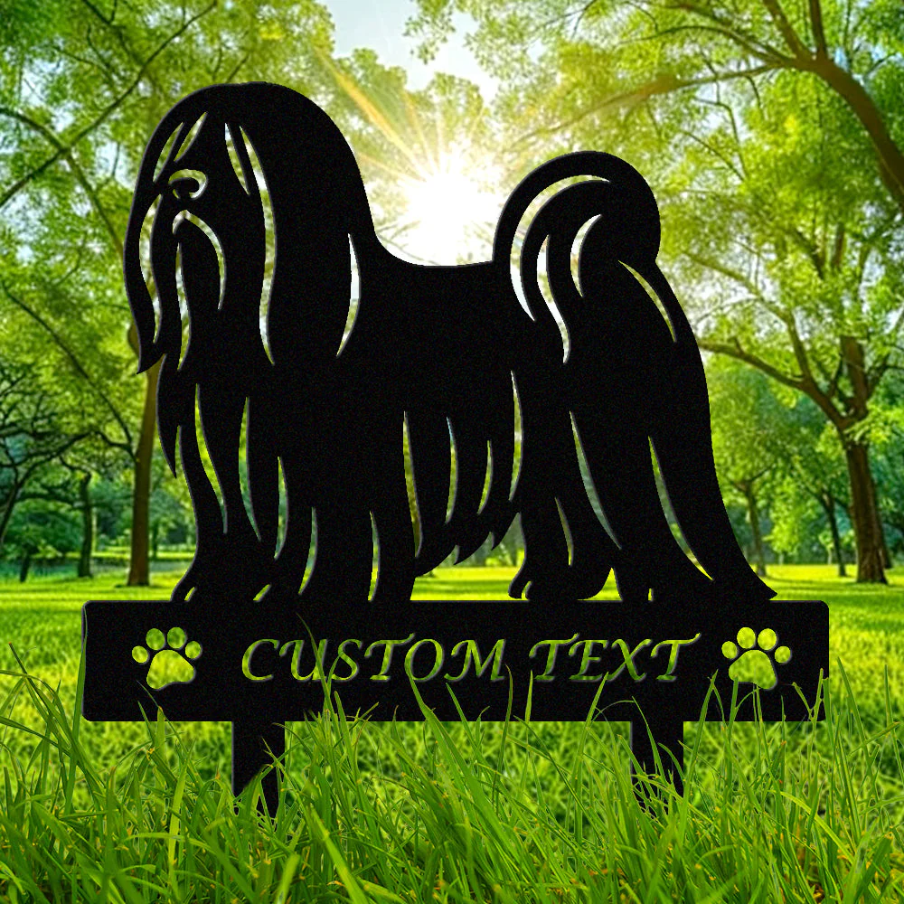 Lhassa Apso Silhouette de Chien Personnalisée Piquet de Jardin en Métal