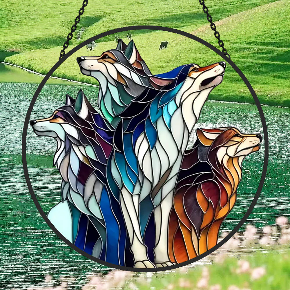 Loup Attrape-Soleil Décoratif en Vitrail à Suspendre