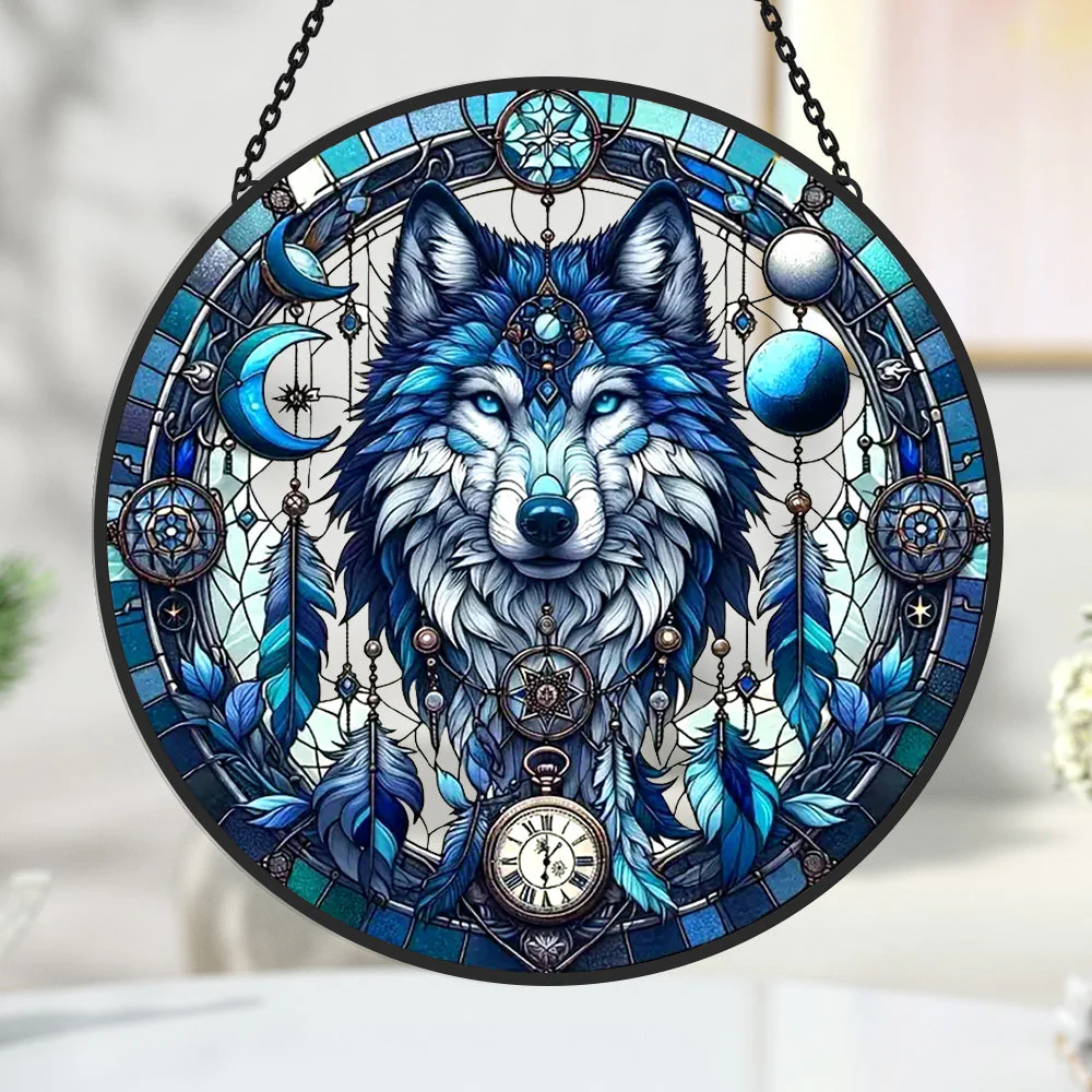 Loup Attrape-Soleil Décoratif en Vitrail à Suspendre