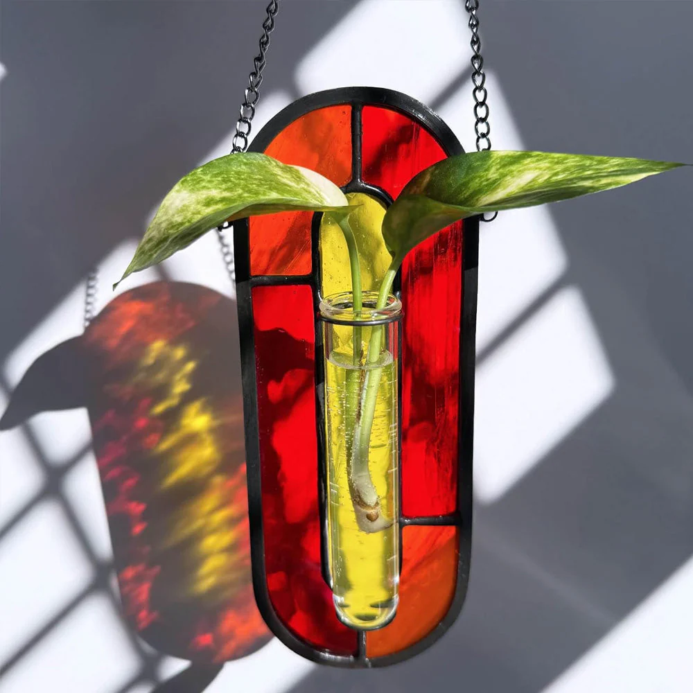 Lueur Mandarine Vase de Bouturage Suspendu en Vitrail – Support pour Plante Attrape-Soleil Coloré - Image 4