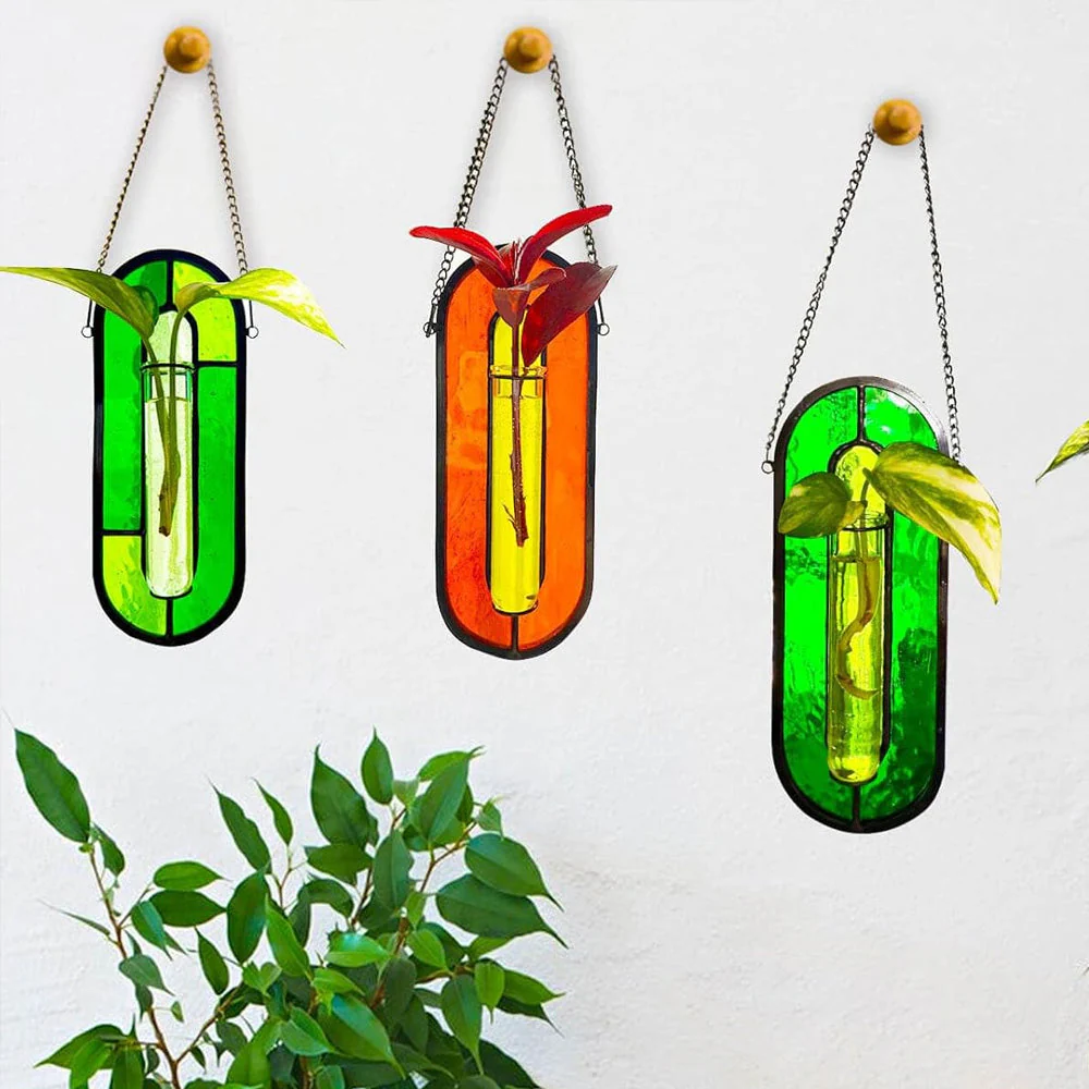 Lueur Mandarine Vase de Bouturage Suspendu en Vitrail – Support pour Plante Attrape-Soleil Coloré - Image 6