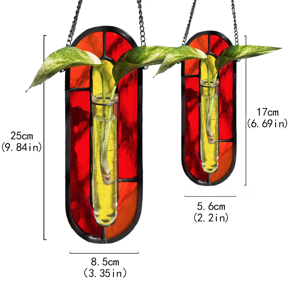 Lueur Mandarine Vase de Bouturage Suspendu en Vitrail – Support pour Plante Attrape-Soleil Coloré - Image 7