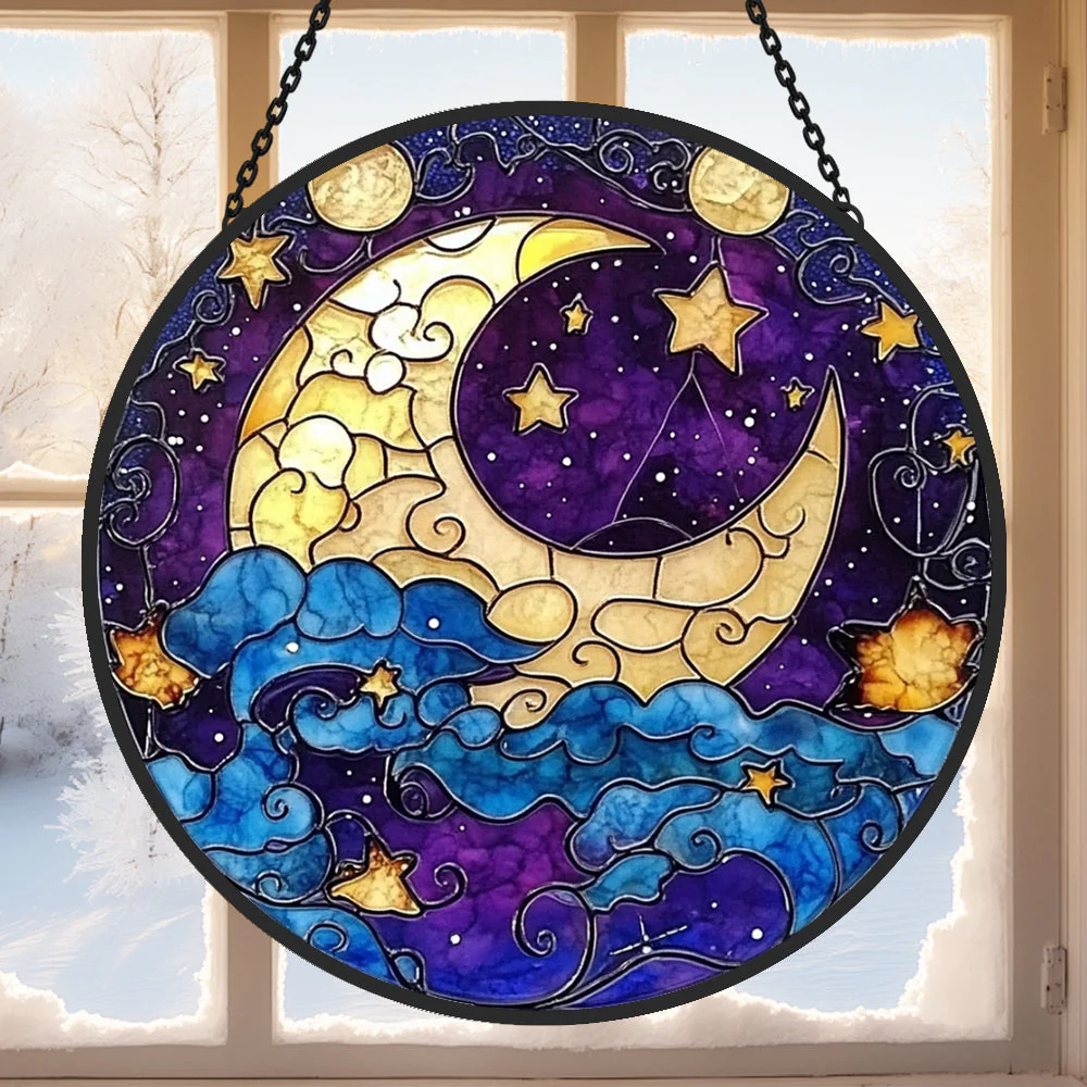 Lune Attrape-Soleil Décoratif en Vitrail à Suspendre - Image 2