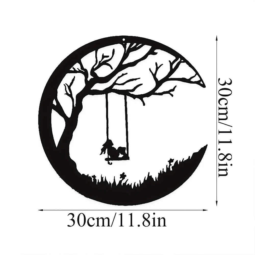 Lune et Arbre de la Pelouse avec Fille sur Balançoire Métal Décoratif Mural - Image 10