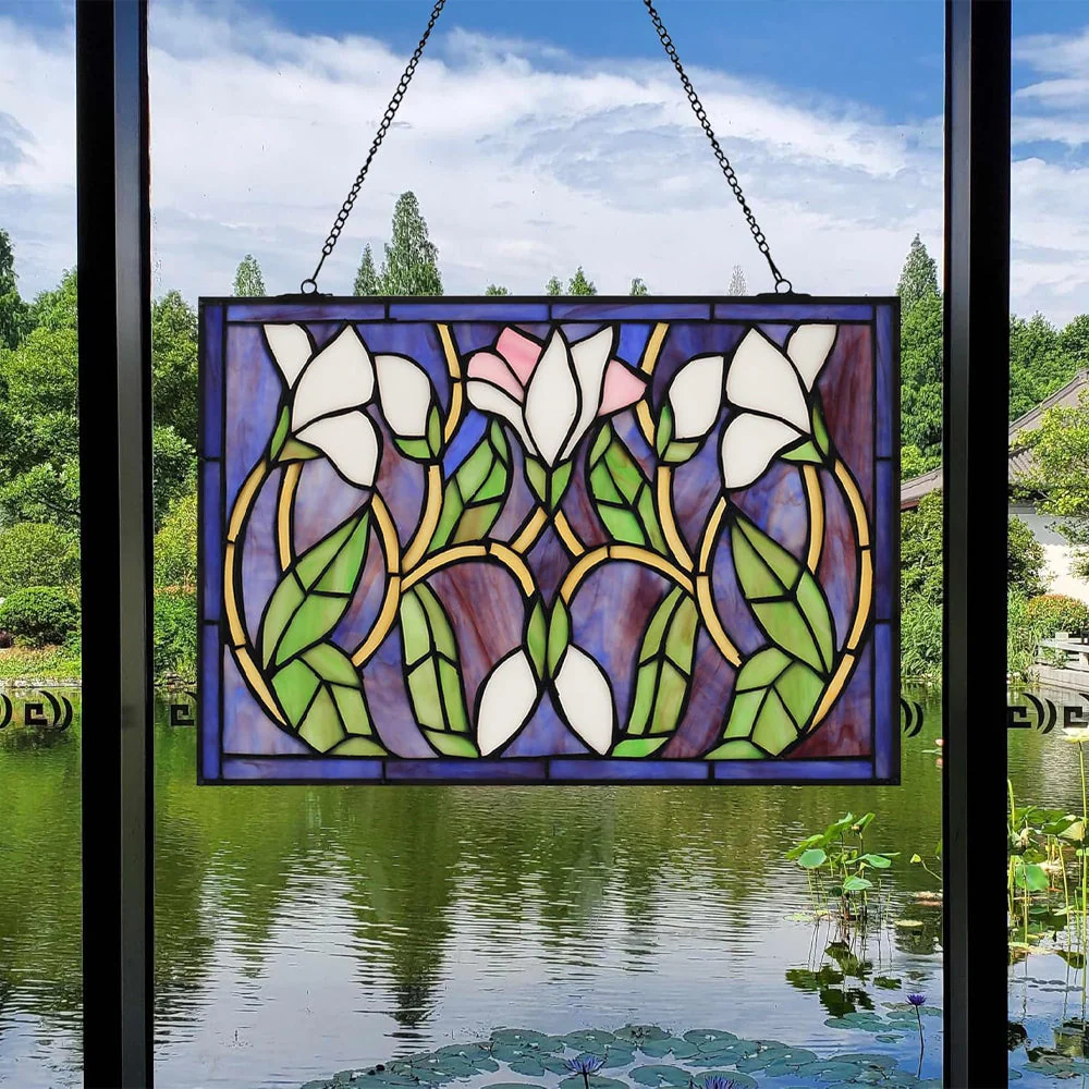 Lys Rectangulaire Attrape-Soleil Décoratif en Vitrail à Suspendre - Image 2