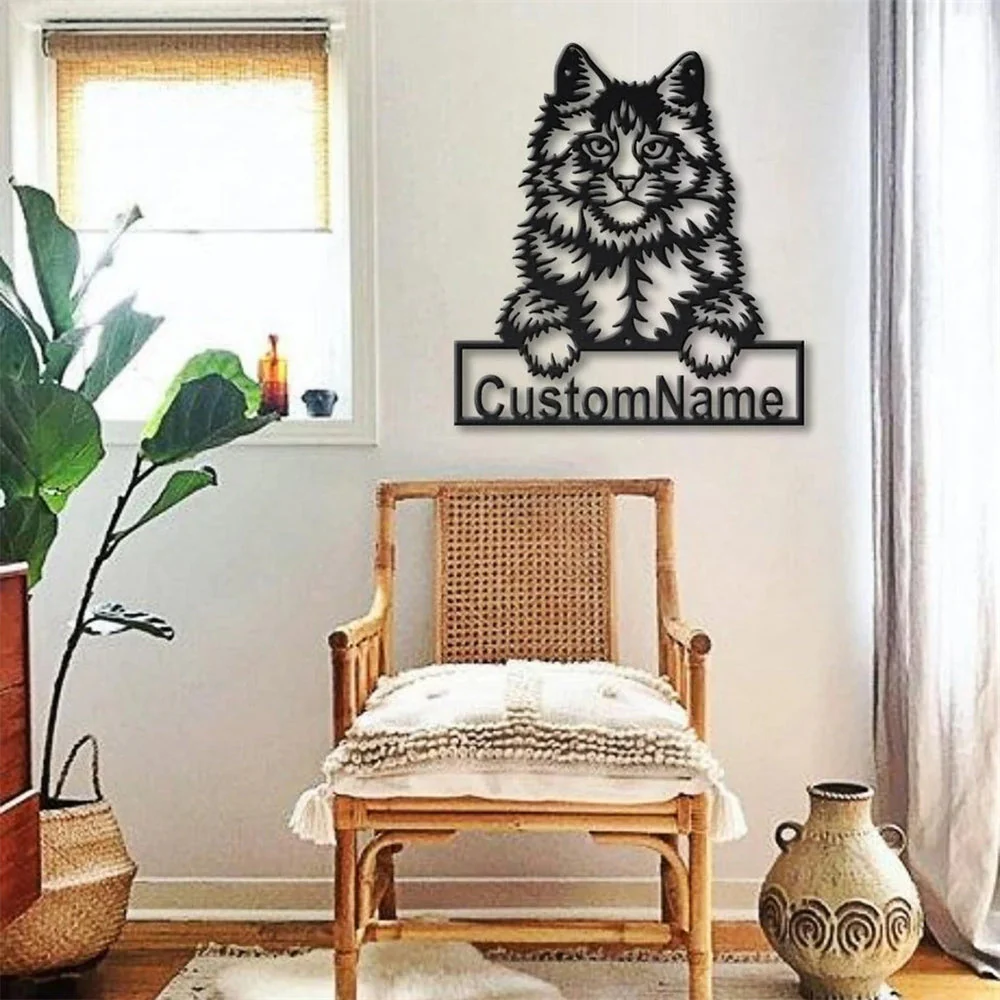 Maine Coon Art en Métal Plaque de Nom en Métal Personnalisée