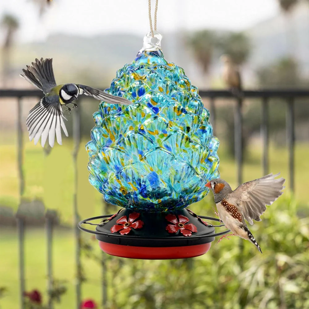 Mangeoire pour Colibri en Verre Soufflé à la Main avec Perchoir