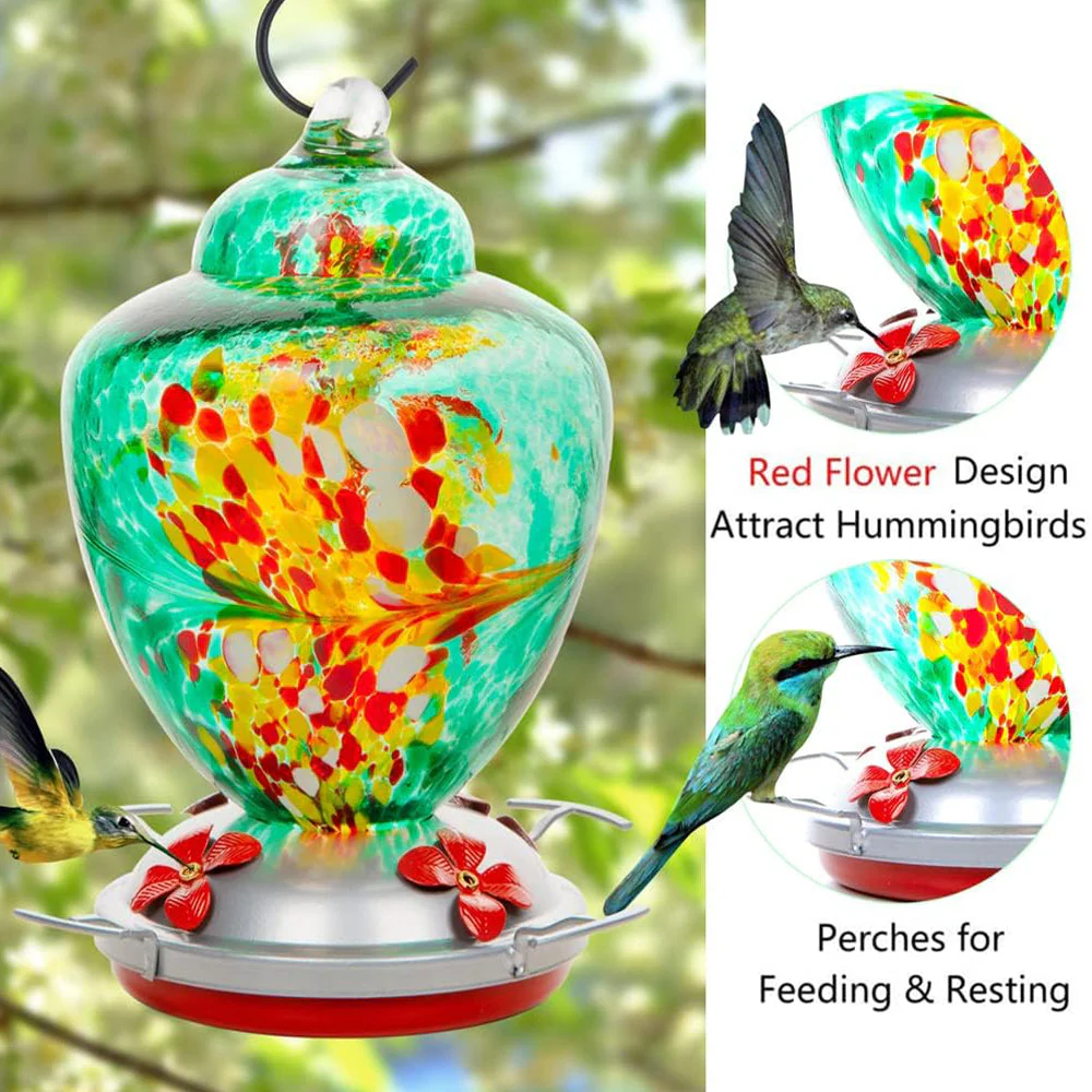 Mangeoire pour Colibri en Verre Soufflé à la Main avec Perchoir - Image 5