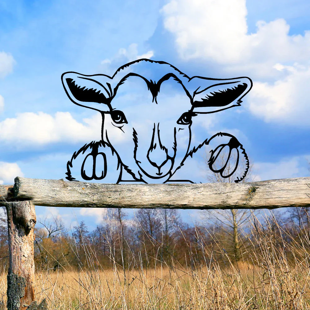 Mouton Curieux Plaque Métallique – Décoration de Jardin Extérieur Animale