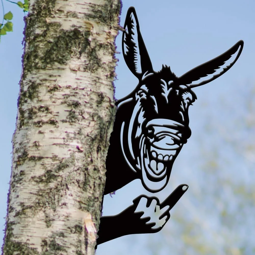 Mule Rigolo Montrant le Doigt Plaque Métallique – Décoration de Jardin Animale Espiègle
