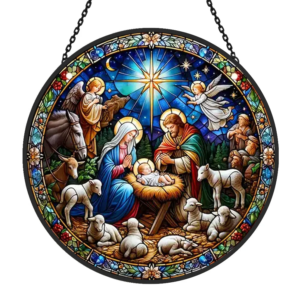 Nativité Attrape-Soleil Décoratif en Vitrail à Suspendre - Image 3