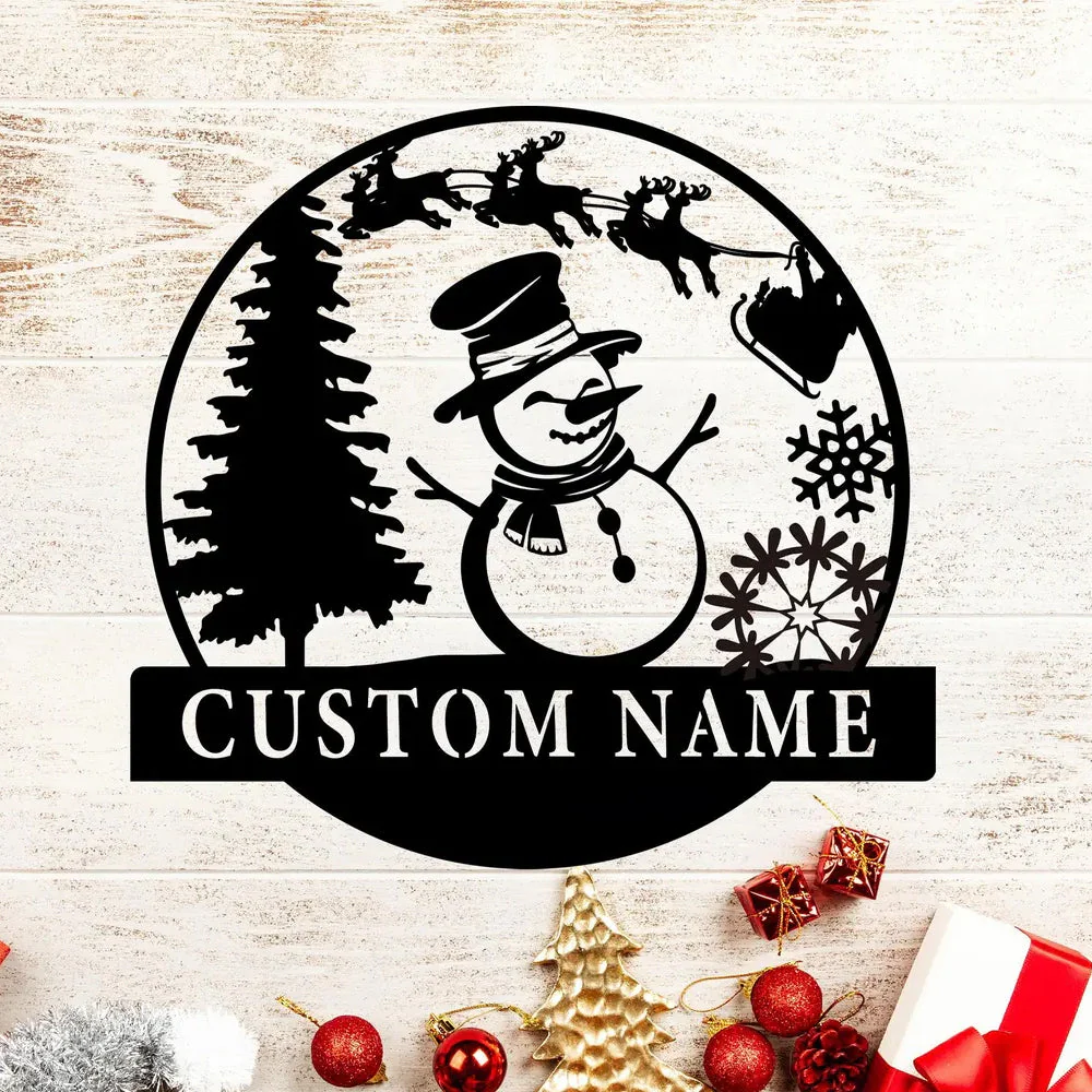 Nom Bonhomme de Neige de Noël Plaque Personnalisée en Métal Décoratif Mural