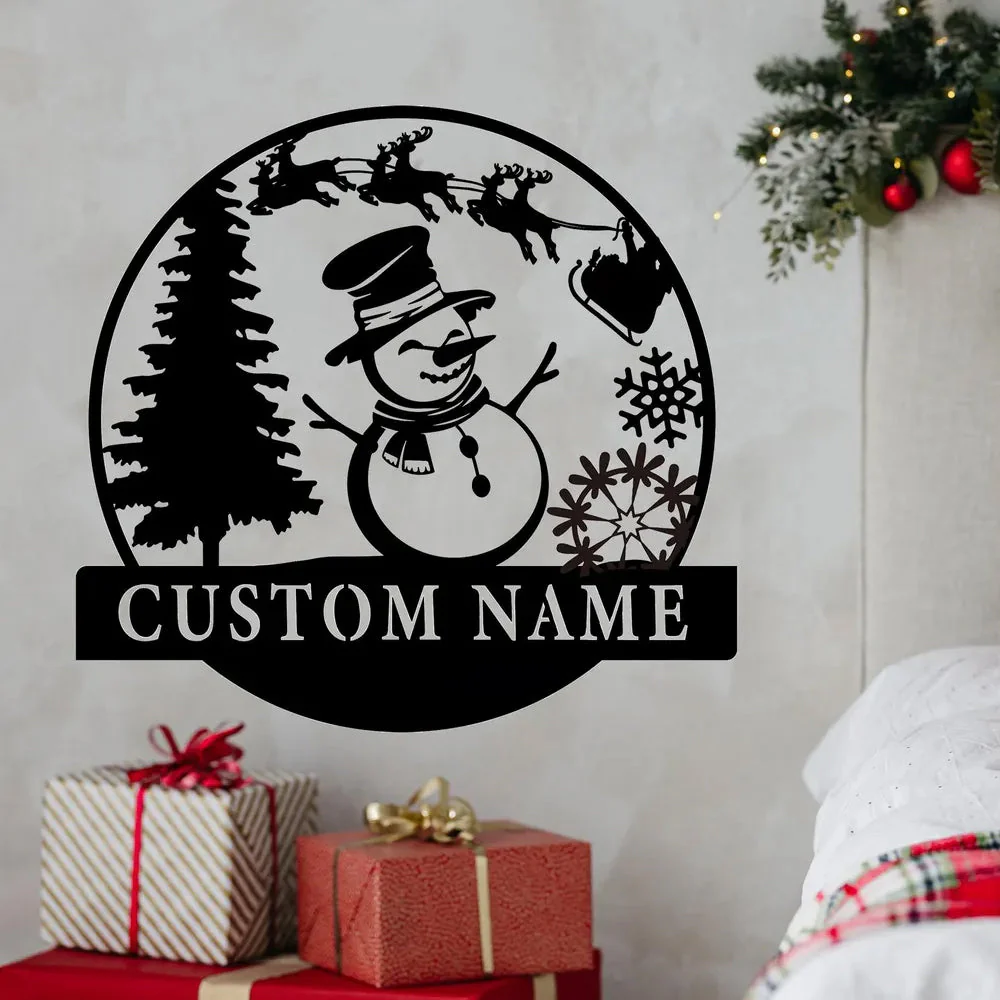 Nom Bonhomme de Neige de Noël Plaque Personnalisée en Métal Décoratif Mural - Image 2