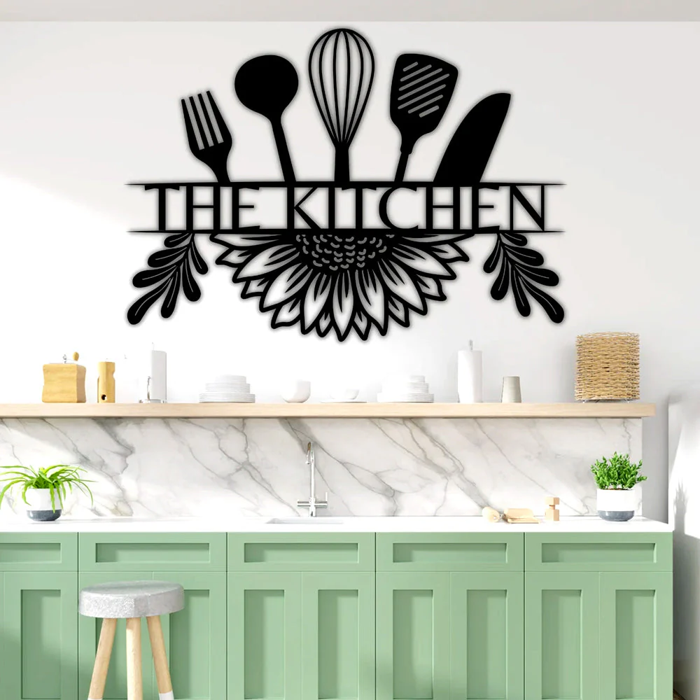 Nom Cuisine Personnalisé avec Couteau et Fourchette Plaque Personnalisée en Métal Décoratif Mural