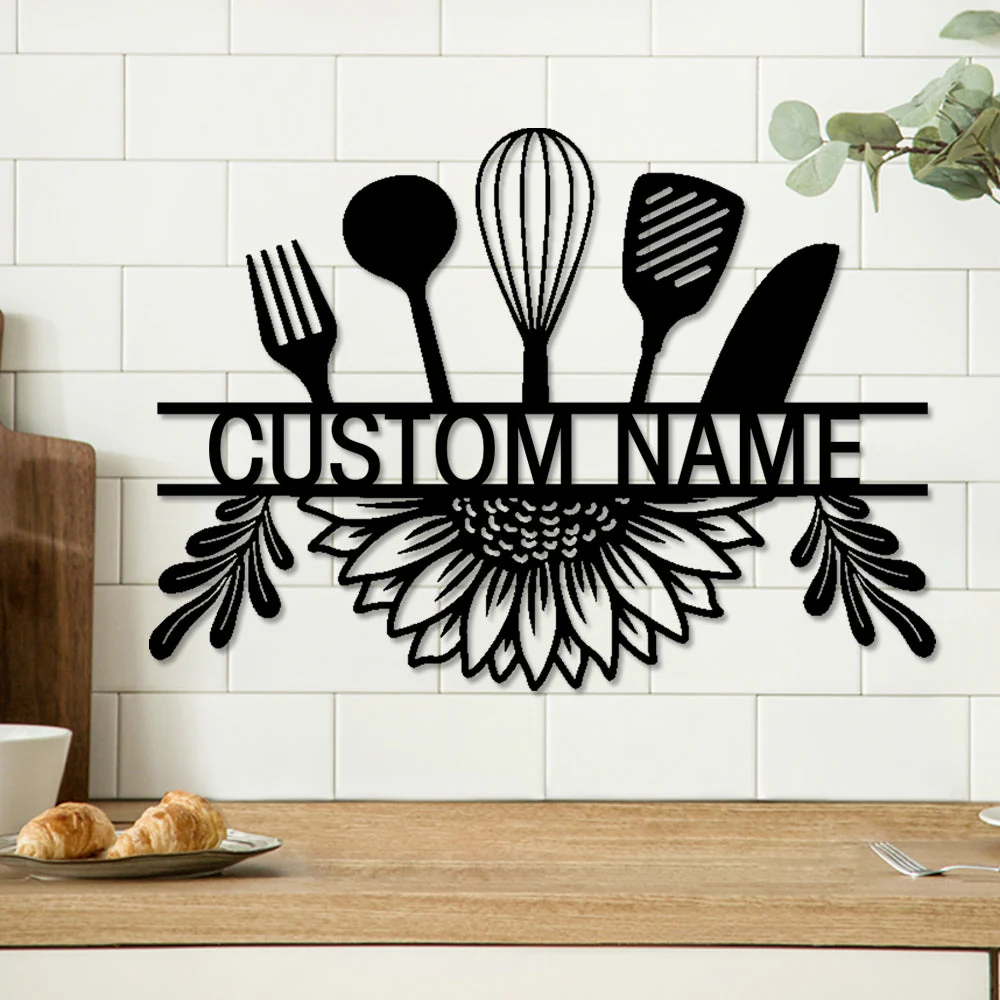 Nom Cuisine Personnalisé avec Couteau et Fourchette Plaque Personnalisée en Métal Décoratif Mural - Image 2