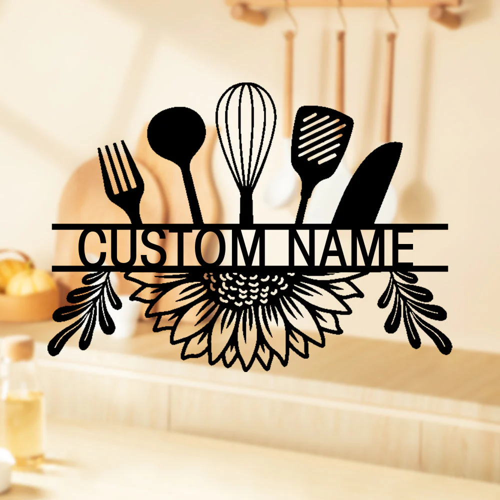Nom Cuisine Personnalisé avec Couteau et Fourchette Plaque Personnalisée en Métal Décoratif Mural - Image 3