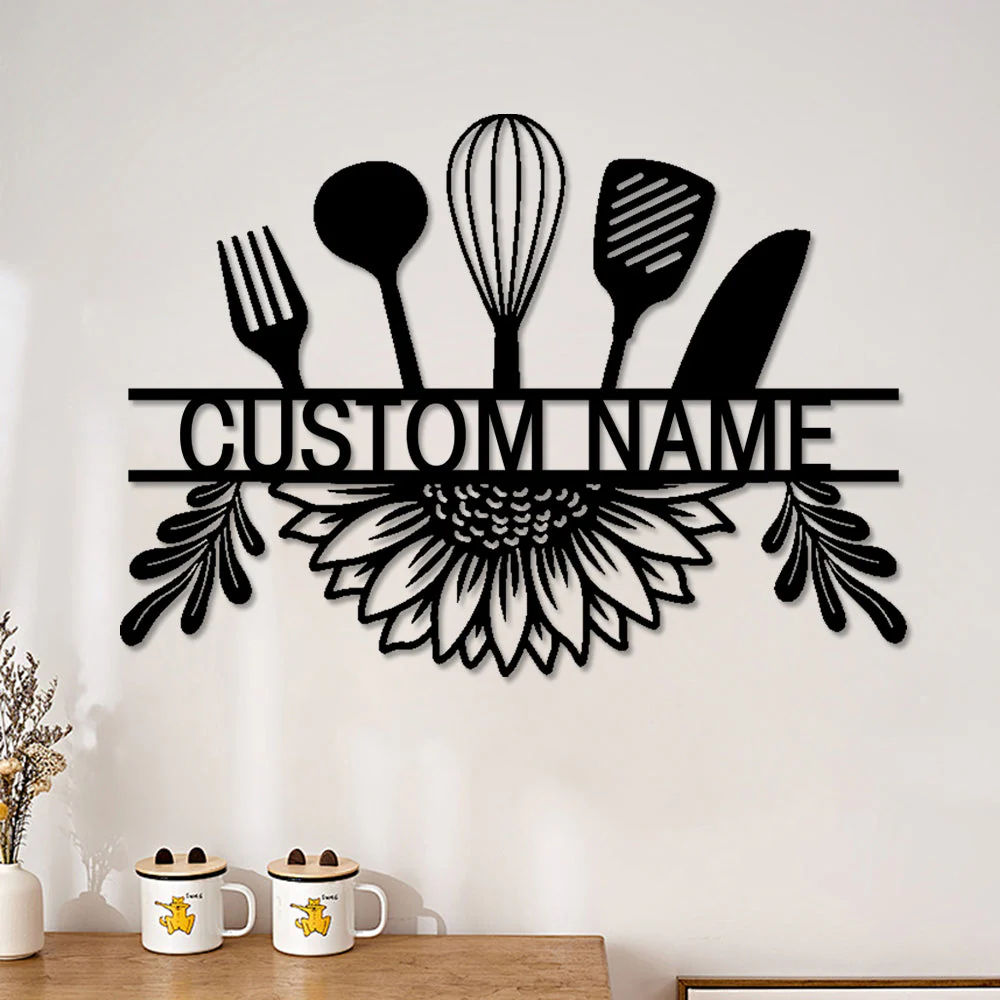 Nom Cuisine Personnalisé avec Couteau et Fourchette Plaque Personnalisée en Métal Décoratif Mural - Image 4