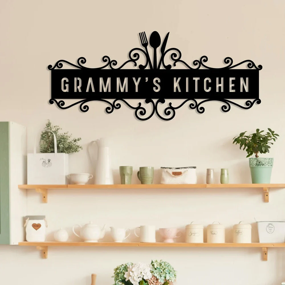 Nom Cuisine Personnalisé avec Couteau et Fourchette Plaque Personnalisée en Métal Décoratif Mural - Image 2