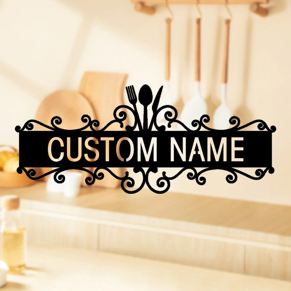 Nom Cuisine Personnalisé avec Couteau et Fourchette Plaque Personnalisée en Métal Décoratif Mural - Image 4