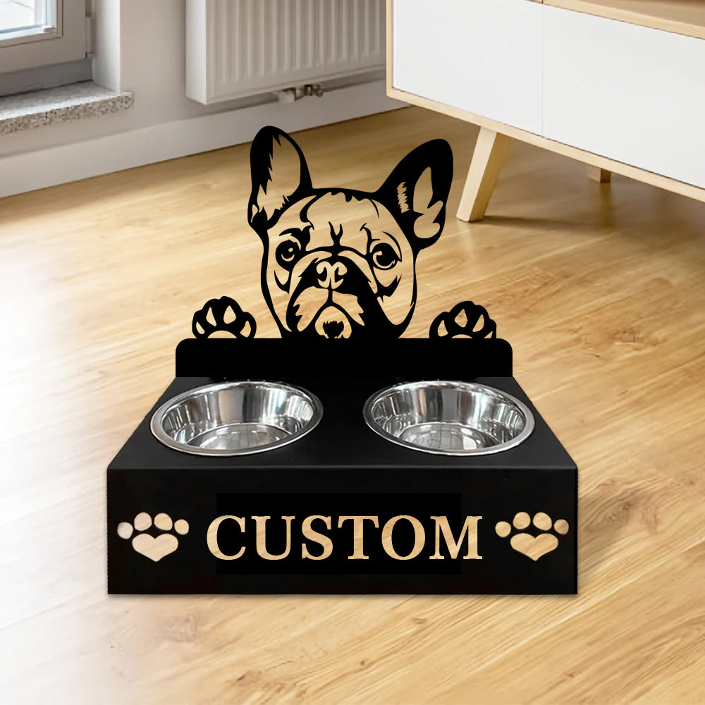 Nom Personnalisé pour Bouledogue Français Porte-Gamelle pour Animaux