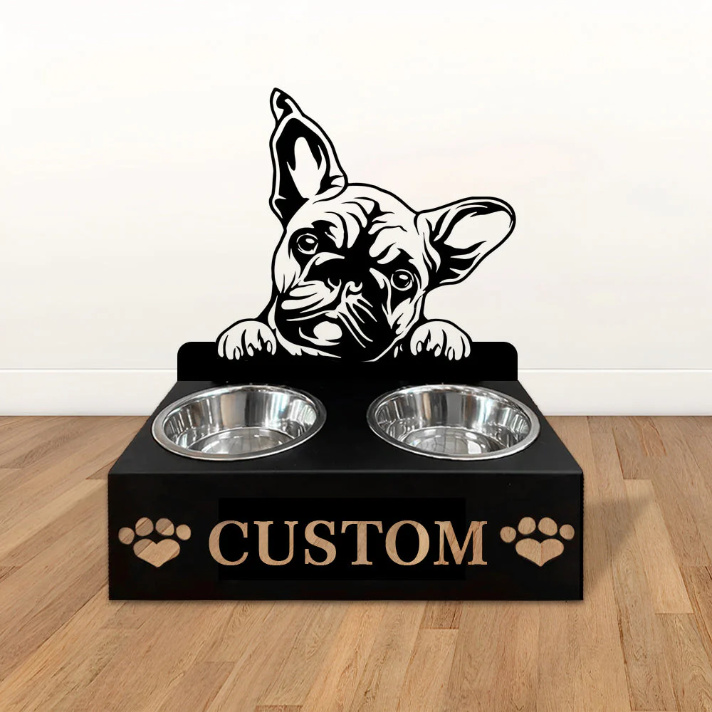 Nom Personnalisé pour Bouledogue Français Porte-Gamelle pour Animaux