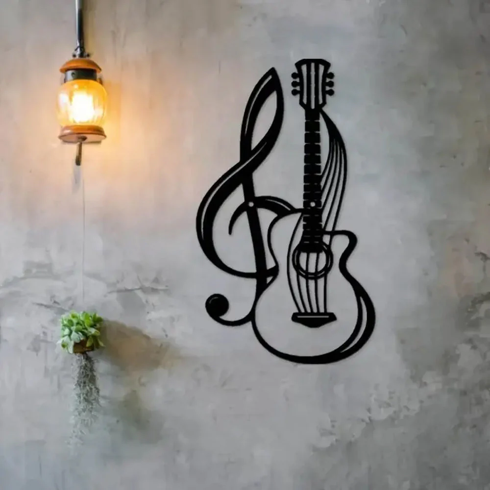 Note de Musique Noire et Guitare Plaque en Métal Décoratif Mural - Image 3
